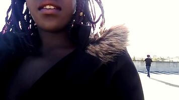 Ebony babe flashes everything in public and sucks bwc cum in ikea parking lot