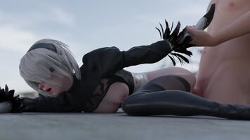 2B held back and fucked